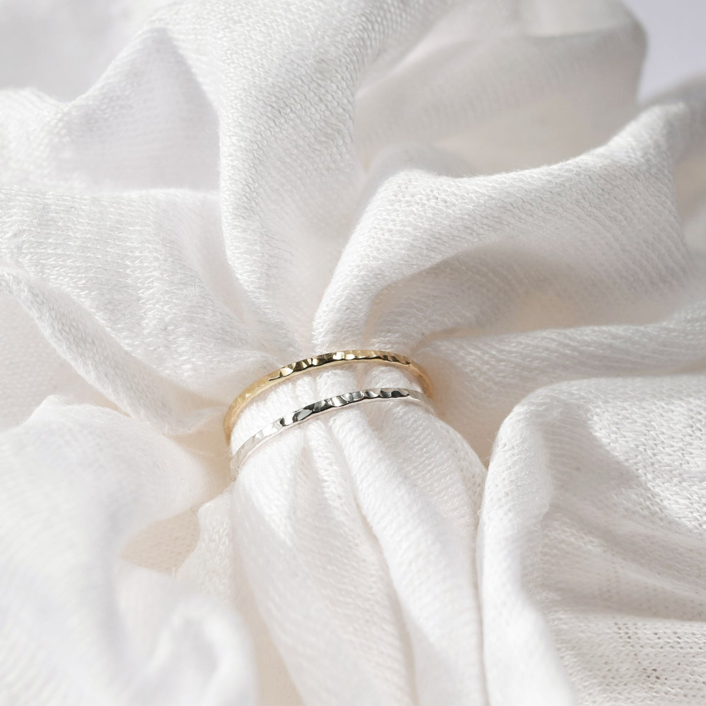 slim stacking bands with hammered finish