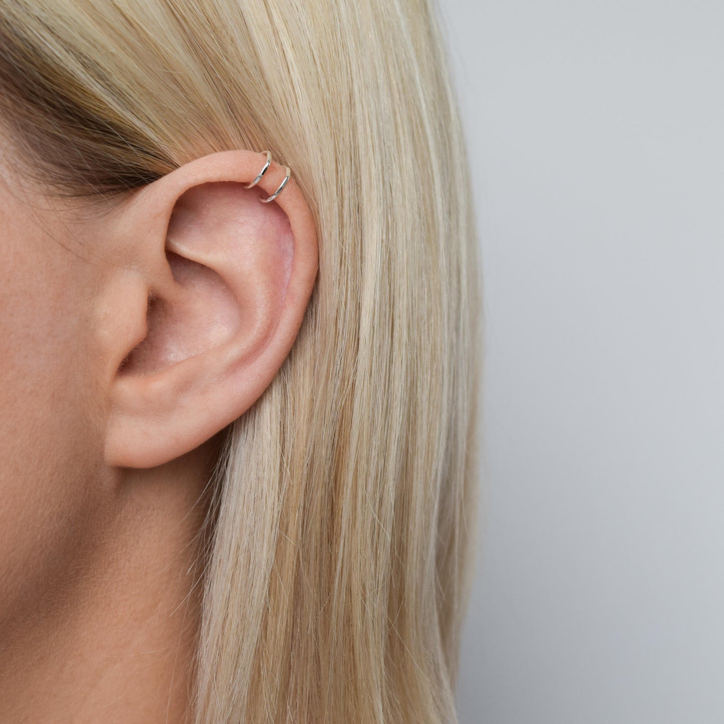 silver helix cuff on blond model
