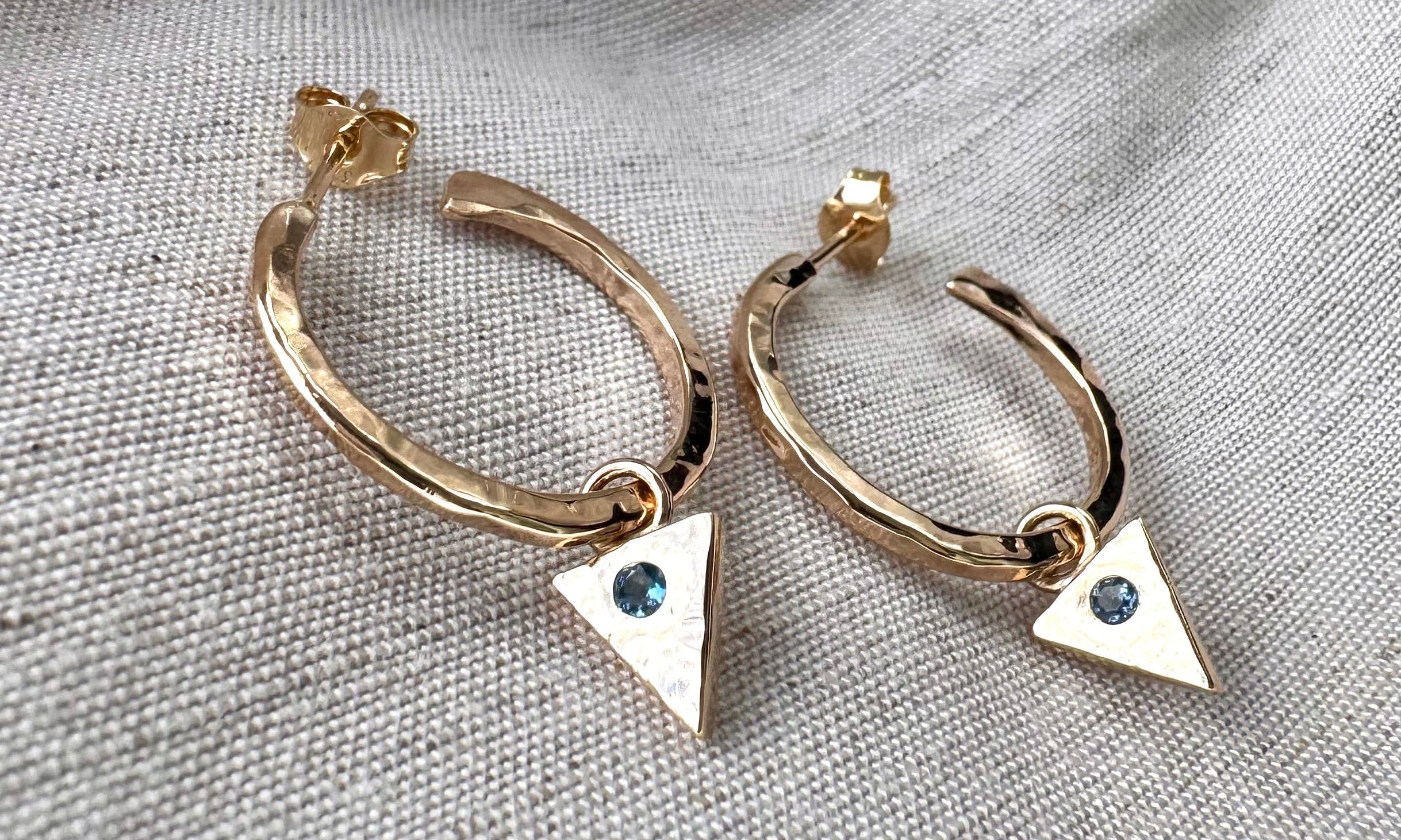 remodelled gold earrings with aquamarine birthstone Glasgow, UK