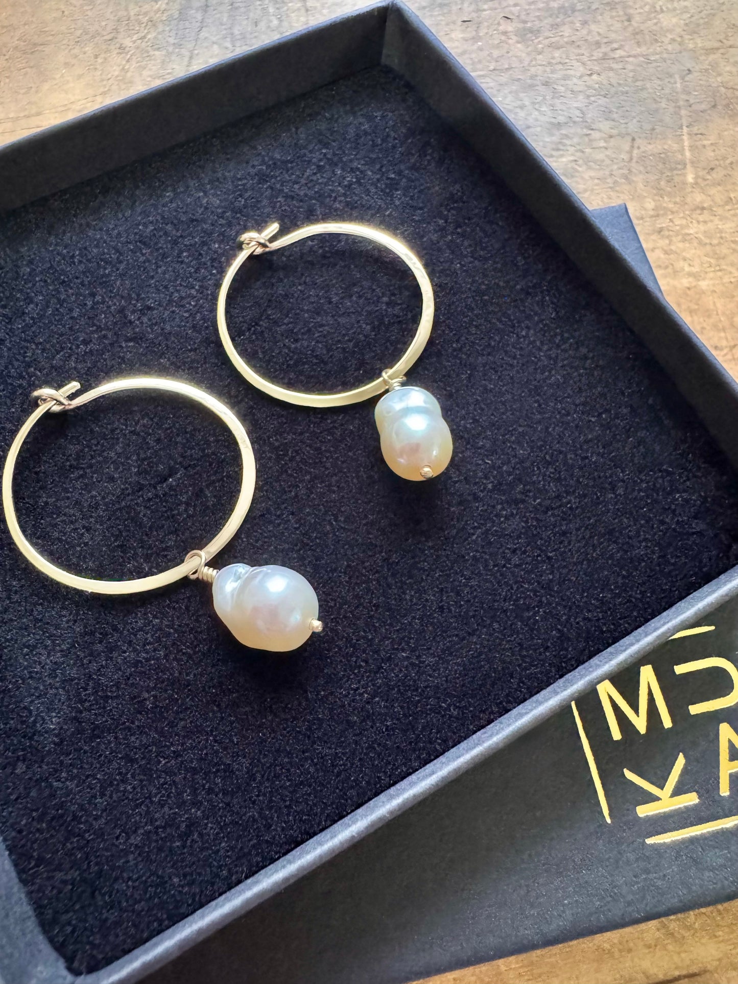 Gold Pearl Hoops