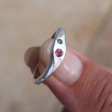 stunning pink tourmaline and green sapphire ring, handmde in recycled sterling silver uk