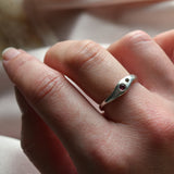 Pink tourmaline and green sapphire silver wave ring handmade in Scotland, UK
