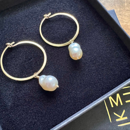 Recycled gold keshi pearl hoop earrings  handmade in Scotland, uk