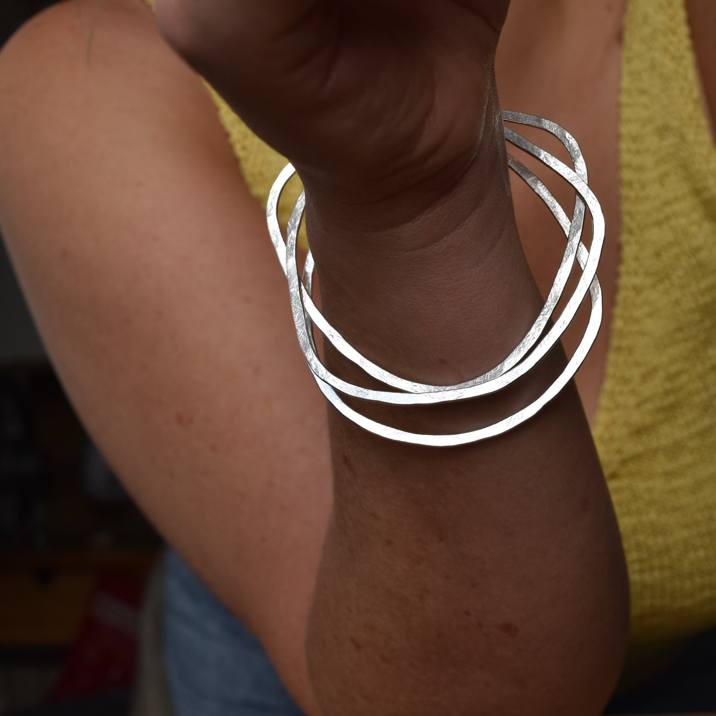 Recycled silver bangles handmade in Scotland