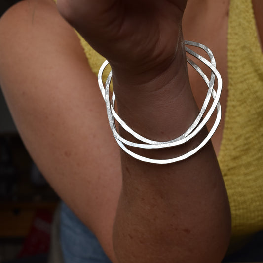 Recycled silver bangles handmade in Scotland