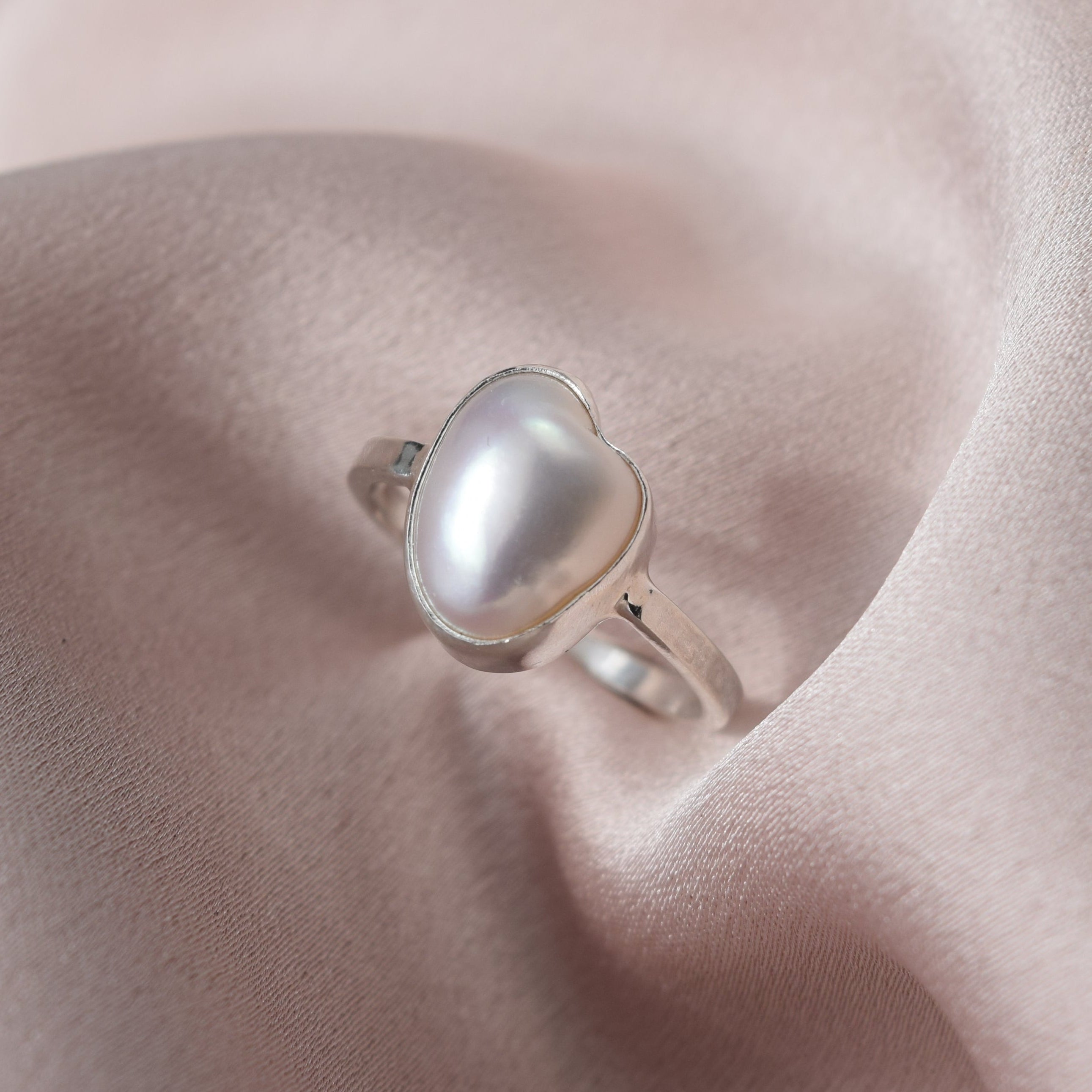 natural keshi pearl set in recycled sterling silver