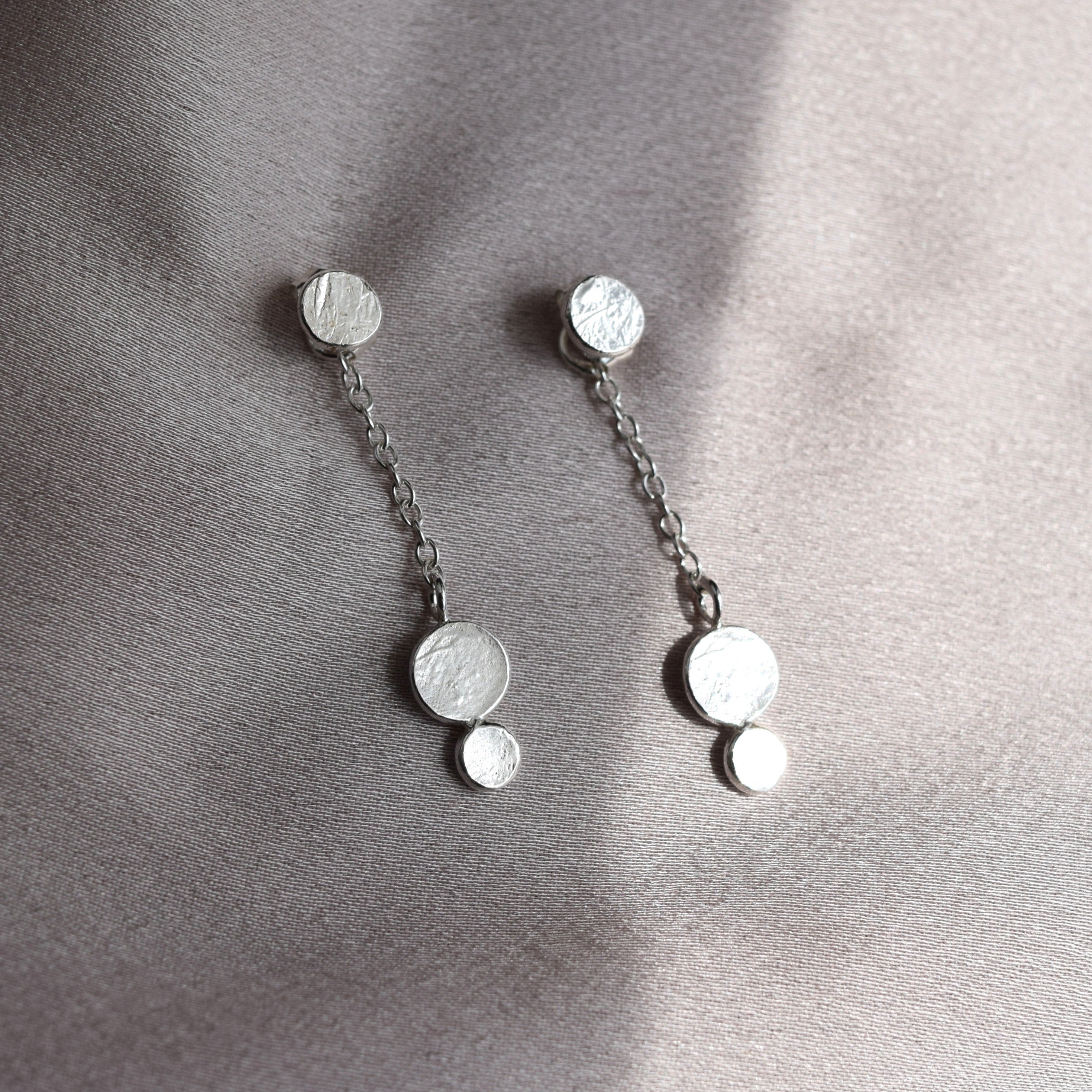 Delicate silver drop earrings ear huggy style handmade in UK