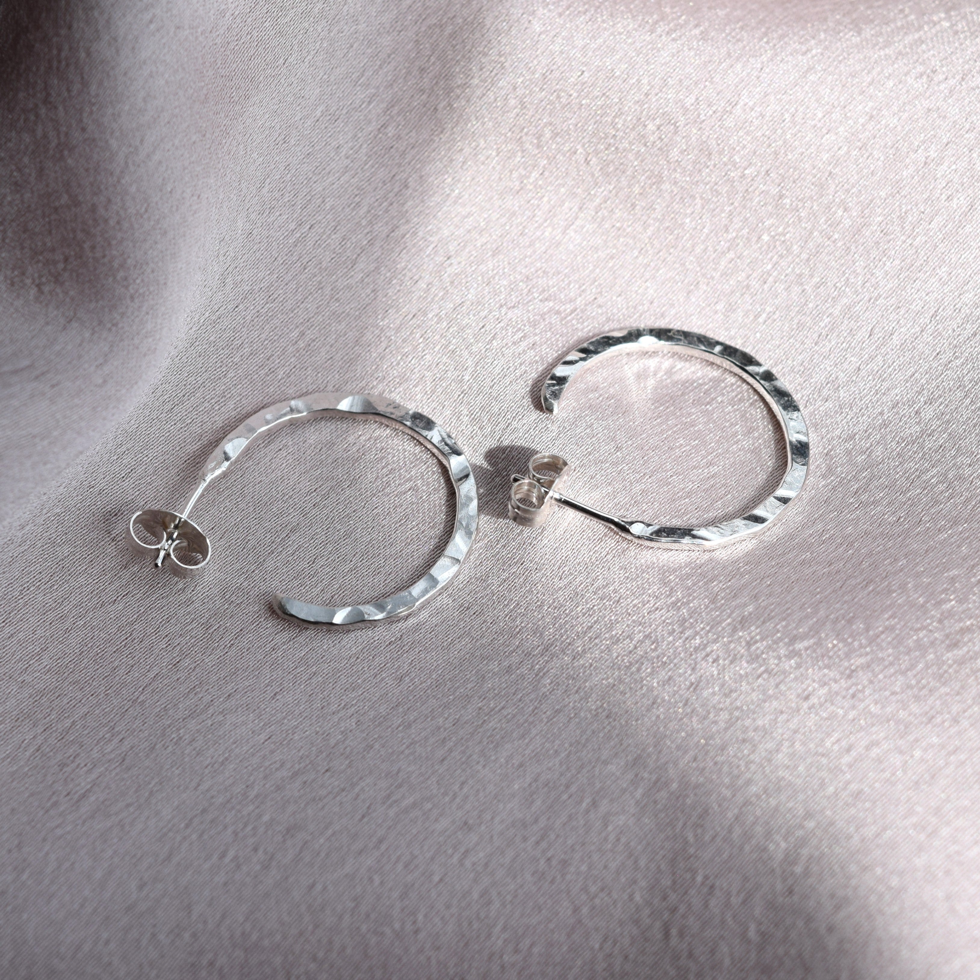 Silver hammered hoop earrings small to mid size handmade in UK