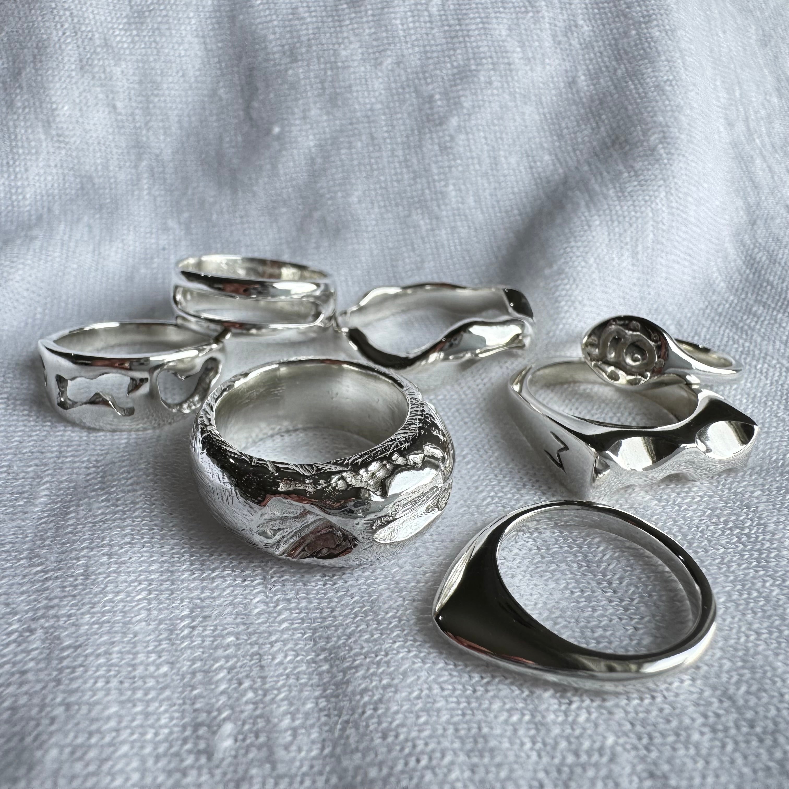Silver rings created in wax carving workshop glasgow hosted by  MUKA studio