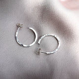 Hammered silver small to medium hoop earrings handmade in UK