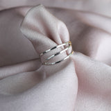 Silver wave ring handmade in UK in hammered silver, delicate and pretty ring for everyday wear