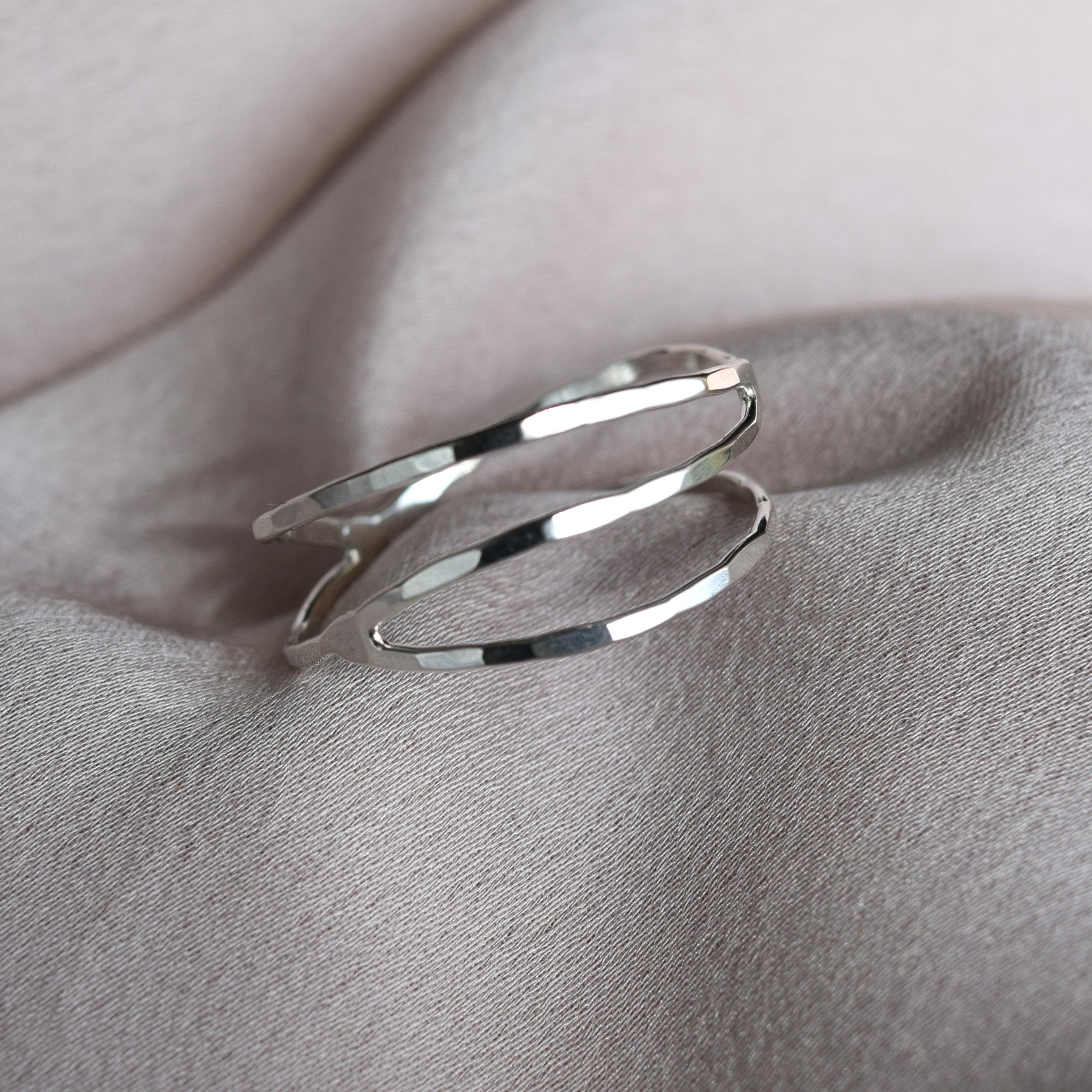 Hammered silver delicate wavy ring handmade in UK perfect for everyday wear