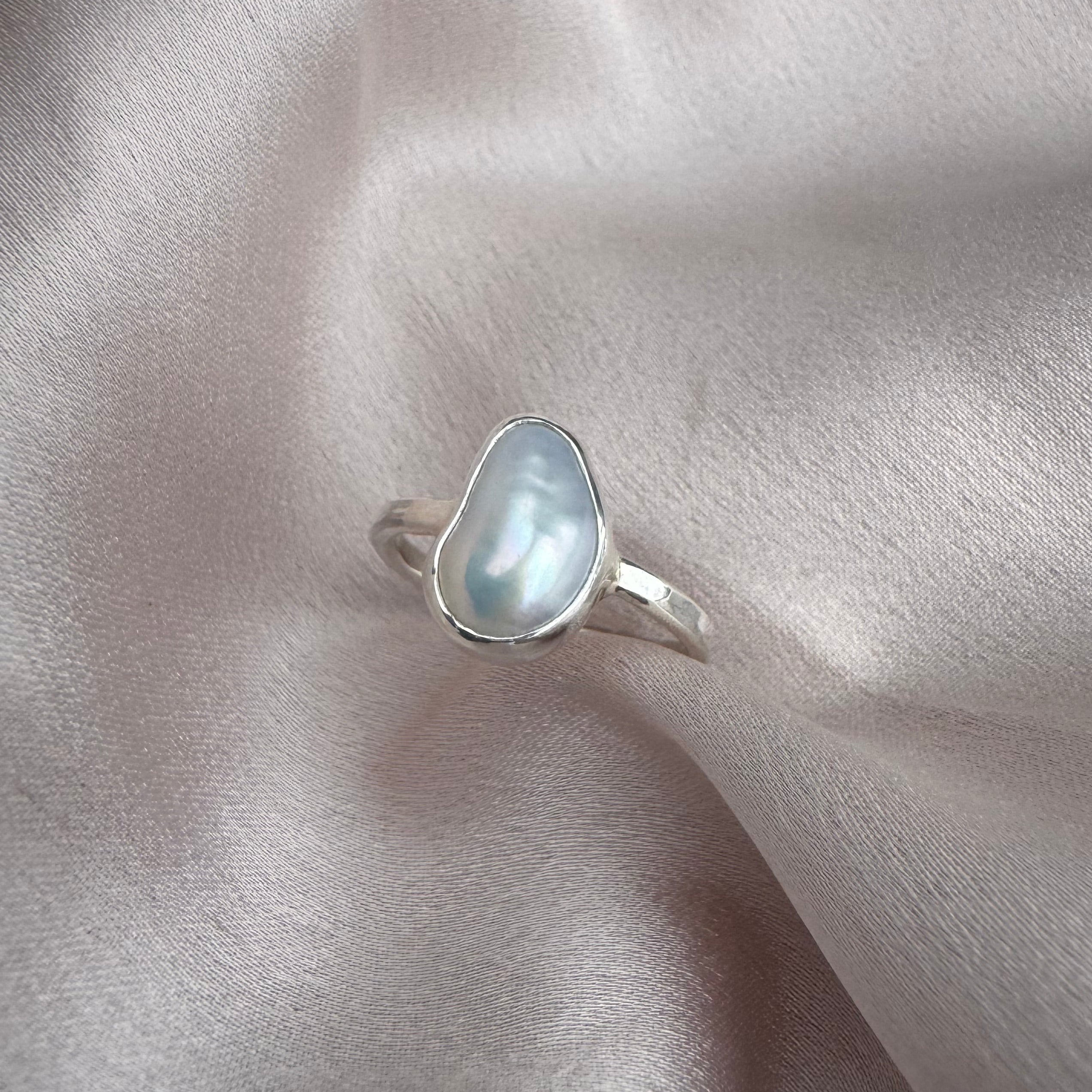 natural keshi pearl et in recycled sterling silver