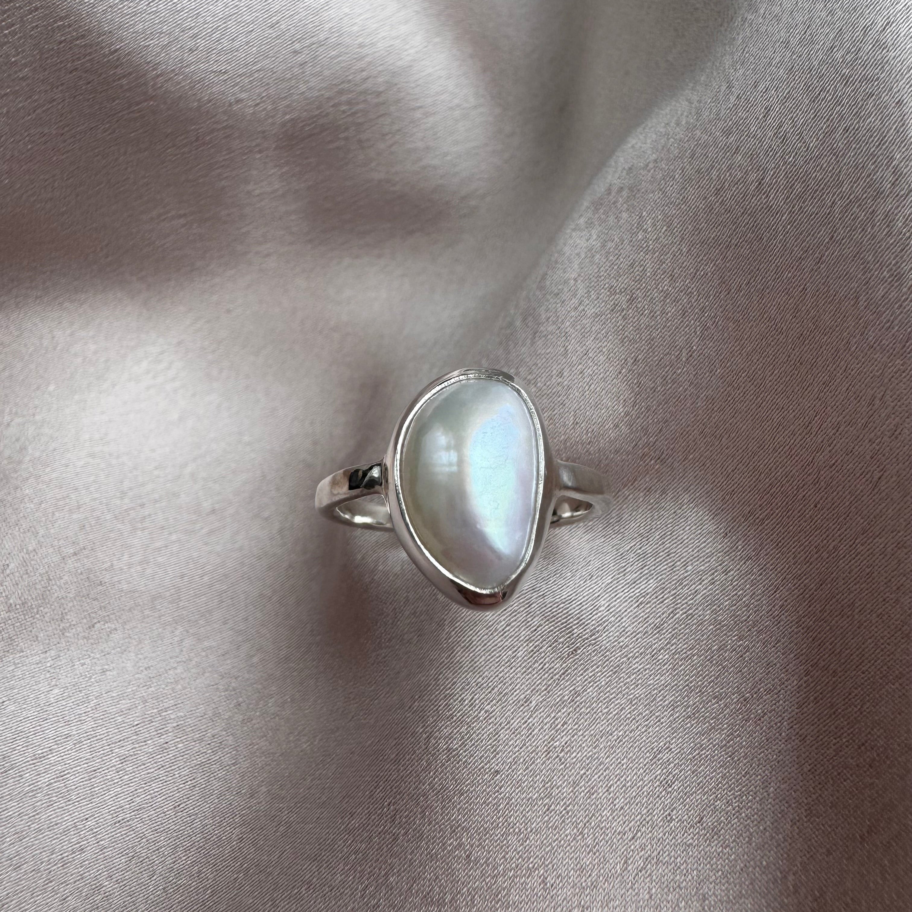 recycled sterling silver and keshi pearl ring