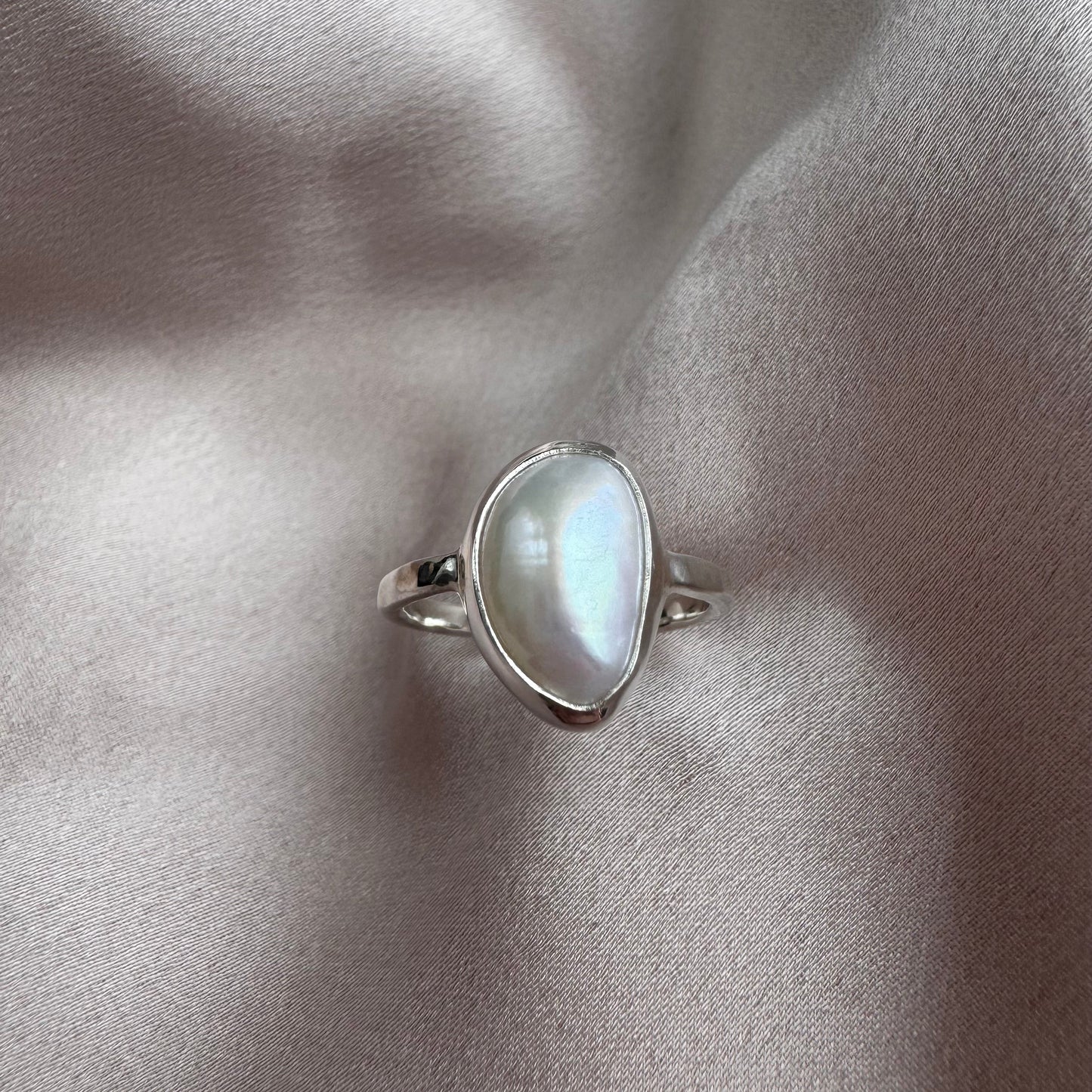 recycled sterling silver and keshi pearl ring