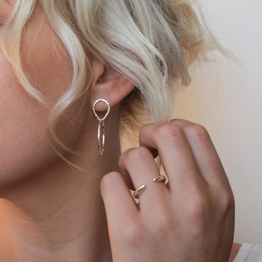 Teardrop Circle Earrings on blond model