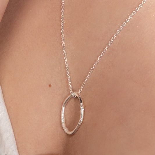 Silke necklace worn alongside the large personalised necklace