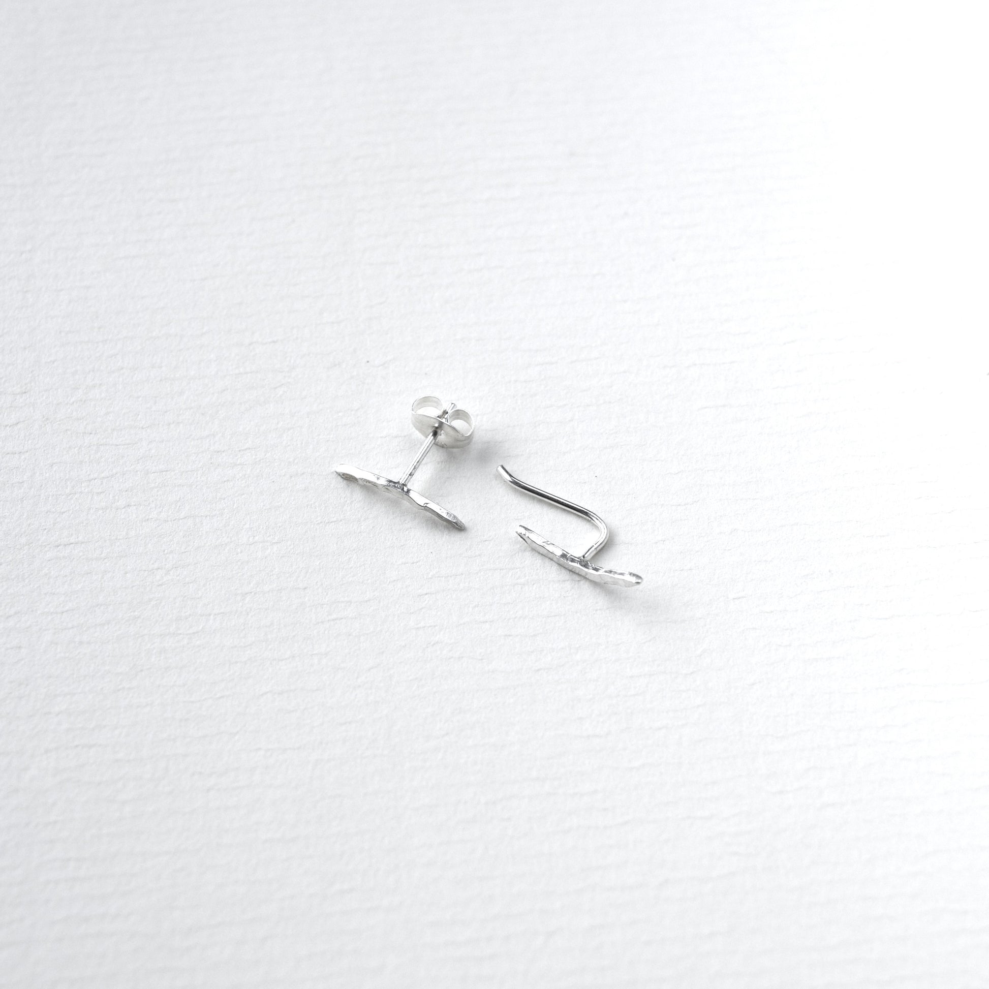 MUKA studio silver helix studs with two closure options; a traditional post and butterfly back and an elongated pin back which is great for sleeping in