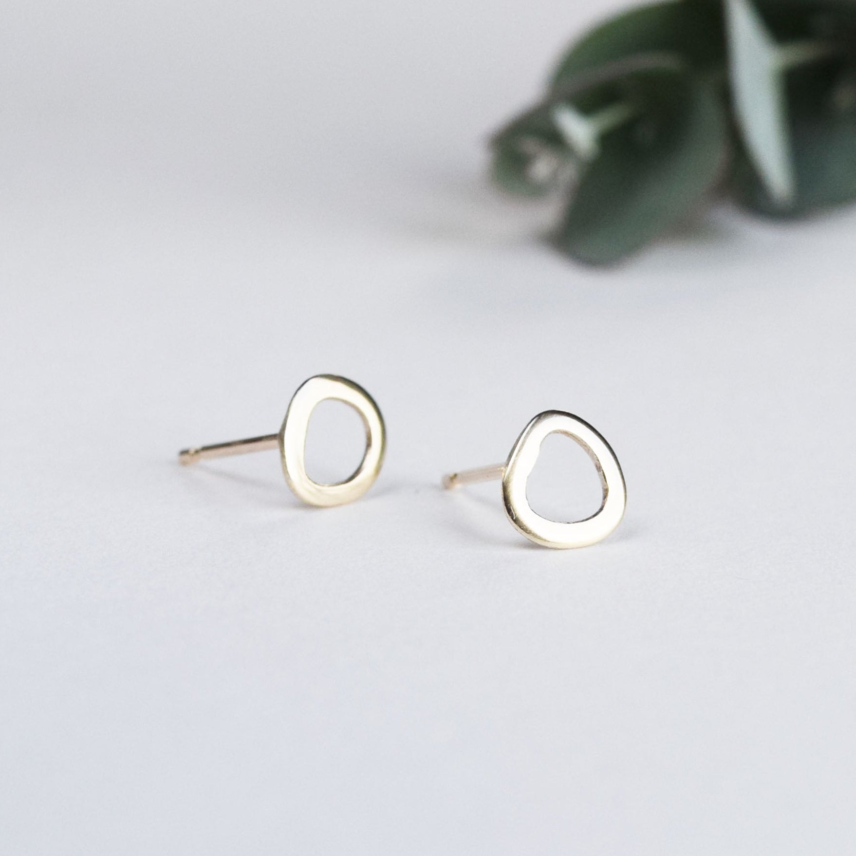 Puddle studs organically shaped stud earrings recycled silver and gold