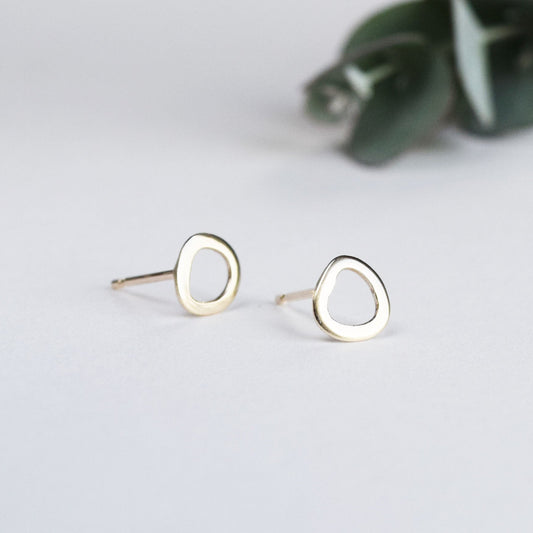 Puddle studs organically shaped stud earrings recycled silver and gold