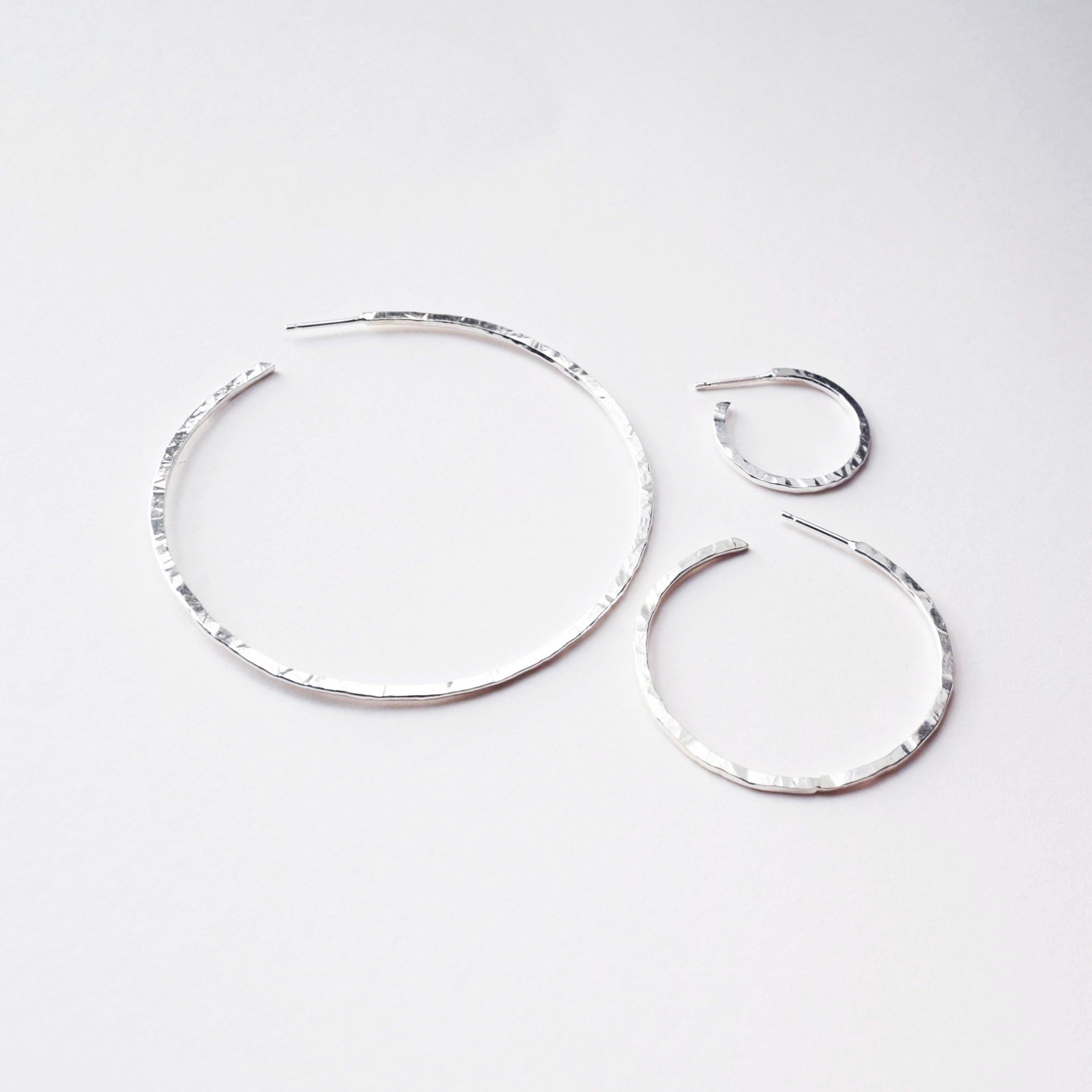 Recycled silver hoop earrings handmade in three sizes Glasgow, Scotland