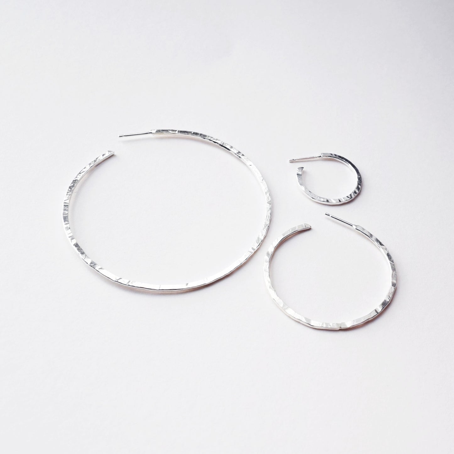 Recycled silver hoop earrings handmade in three sizes Glasgow, Scotland