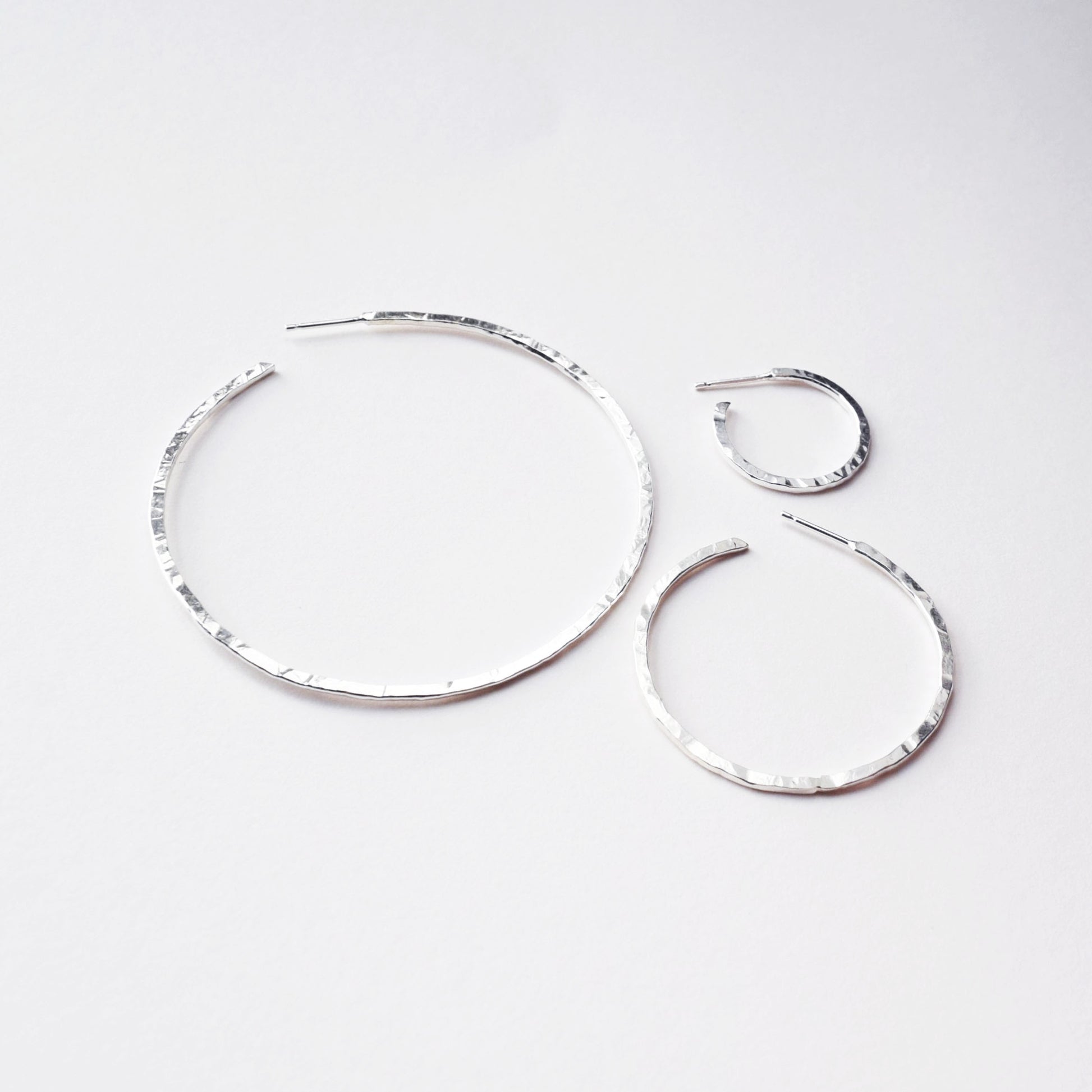 Recycled silver hoop earrings handmade in three sizes Glasgow, Scotland