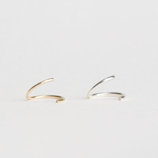 continuous sleeper hoop earrings in recycled silver and 9ct gold