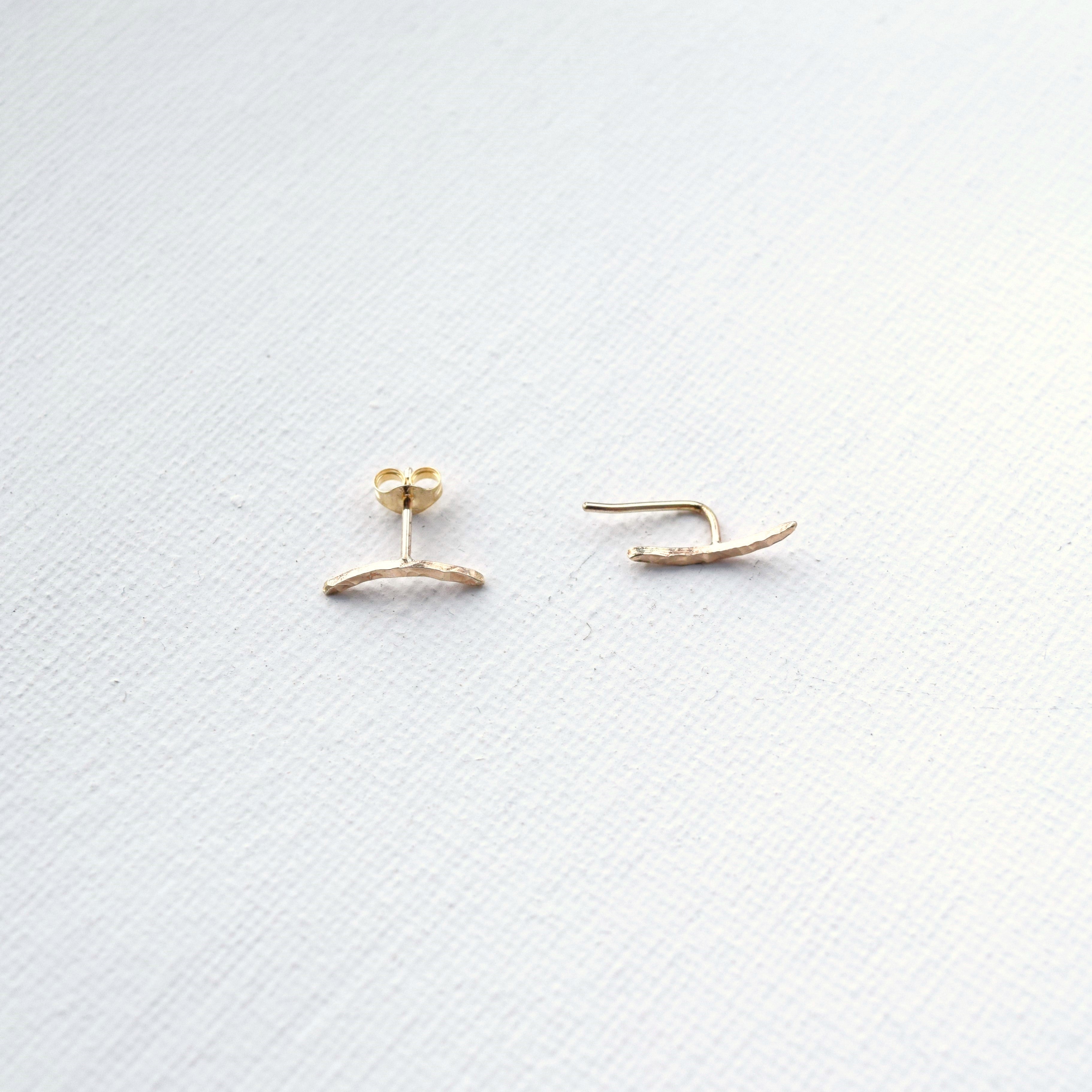 MUKA studio 9ct gold helix stud, picture show two closure options availble; butterfly back on the left and elongated pin back on the right
