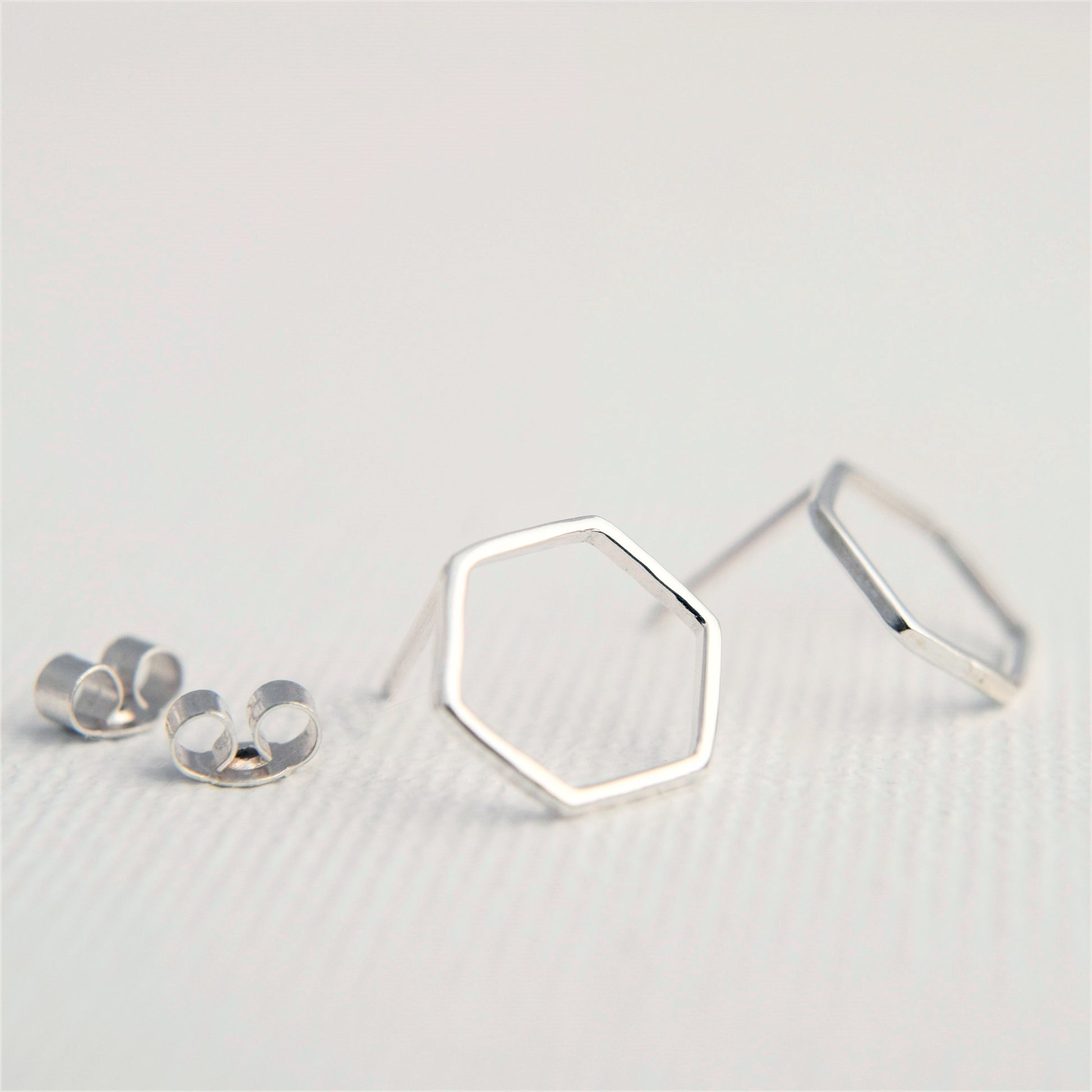 product image of silver hexagon stud earrings
