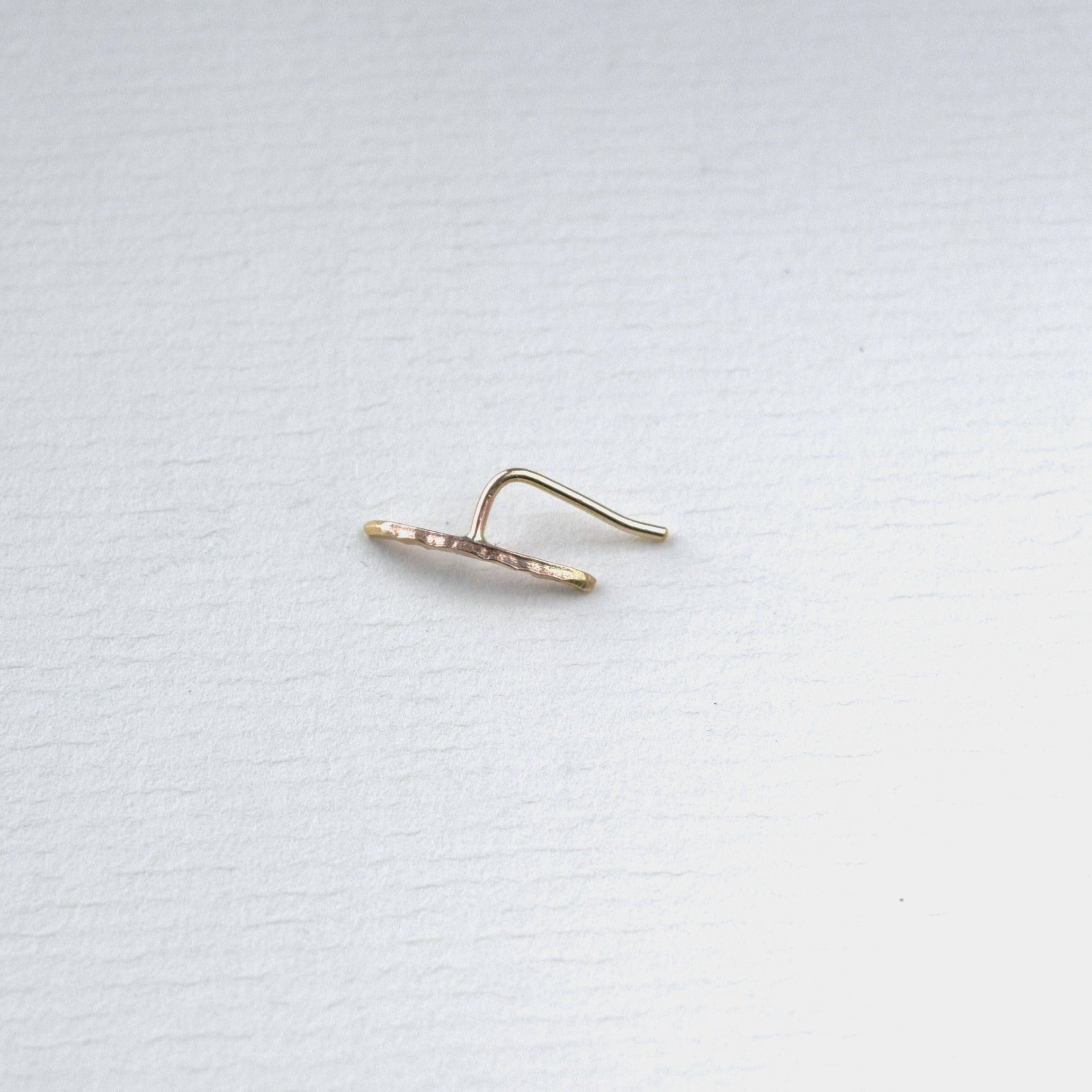 Solid gold crescent earring for helix piercing top of ear handmade in uk